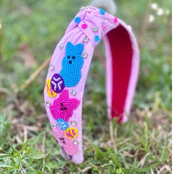 Easter Peeps Headband, Easter Bunny Peeps Seed Bead Headband, Beaded Bunny Peeps - Picture 1 of 3